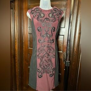 NWOT Sz 10 Karen Millen Elegant Eggplant & Black Lace Dress